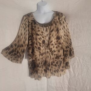 Dress Barn Beige and Black Pleated Blouse